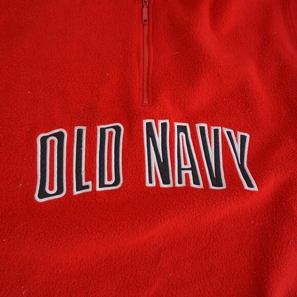 Vintage '90S Old Navy Red Fleece Outdoor Hiking Quarter Zip Pullover Sweater 2XL - Picture 6 of 10